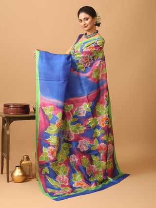 Murshidabad Pure Silk Saree with Hand Painting and Kantha Embroidery
