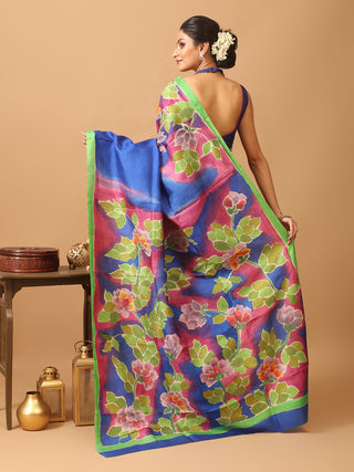 Murshidabad Pure Silk Saree with Hand Painting and Kantha Embroidery