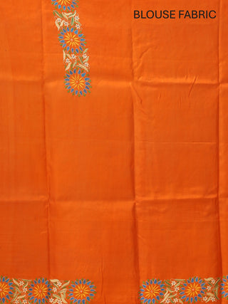 Cream Murshidabad Pure Silk Saree with Hand Kantha Embroidery & Block Prints