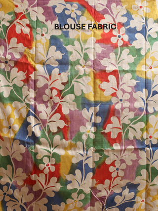 Cream Murshidabad Silk Saree with Floral Kantha Embroidery & Hand Batik-Inspired Prints