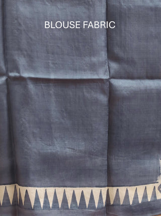 Grey Murshidabad Silk Saree with Traditional Kantha Embroidery & Dhakai Jamdani Prints