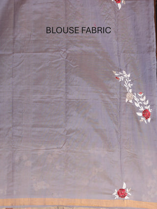 Grey Kanchipuram Silk Cotton Saree with Hand Zardozi & Intricate Hand Embroidery