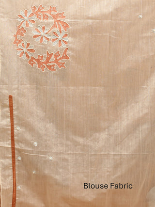Ice Blue Silk Linen Saree with Hand Aari Embroidery and Jamdani Motifs