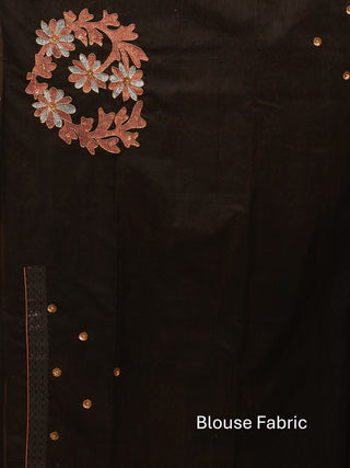 Black Silk Linen Saree with Hand Aari Embroidery and Jamdani Motifs
