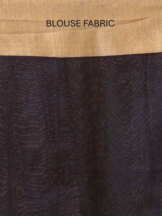 Olive Green Cotton Silk Saree from Fulia with Handwoven Temples & Kantha Embroidery