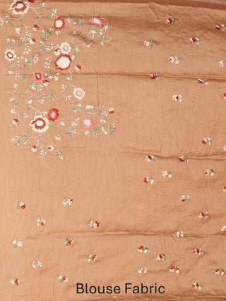 Light Brown Organza Silk Saree with Exquisite Hand Embroidery