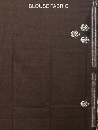 Black Pochampally Handwoven Silk Saree with Kantha Embroidery on Borders
