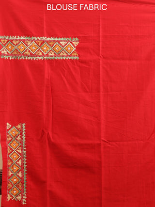 Multicolour Pochampally Handwoven Silk Saree with Gujarati Embroidery & Mirror Work