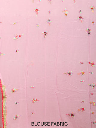 Baby Pink Pure Georgette Saree with Parsi-Inspired Hand Embroidery