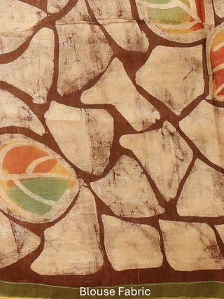 Beige Pure Tussar Silk Designer Saree with Hand Kantha Embroidery & Batik Work