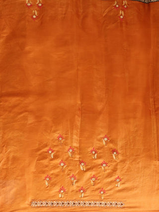 Beige Tussar Silk Saree with Exquisite Kantha Embroidery & Block Print