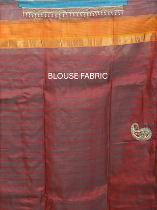 Regal Red Kanjivaram Silk Saree with Hand Aari Embroidery and Fancy Stone Border