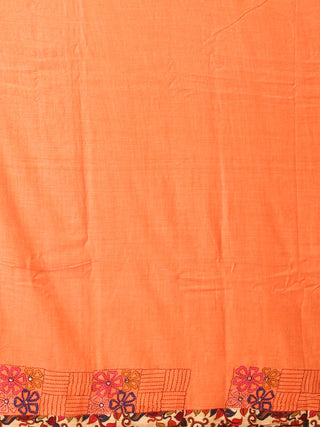 Pink And Peach Half And Half Saree With Hand Kantha Embroidery