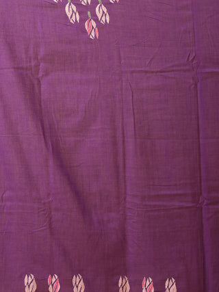 Purple Bengal Soft Cotton Saree With Hand Kantha Embroidery