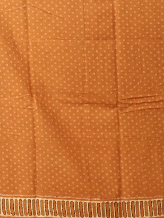 Brown Dabu Printed Mul Cotton Saree With Kantha And Mirror Highlights