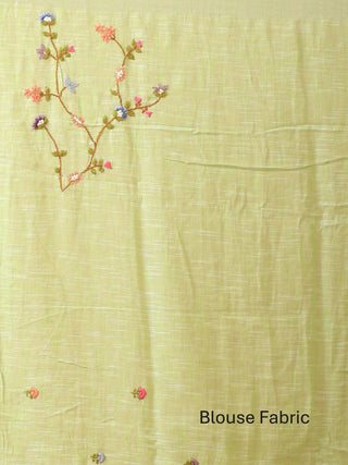 Pistachio Green Linen Saree with Hand Embroidery