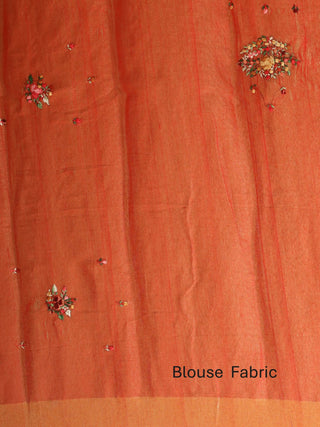 Majestic Golden-Brown Linen Saree with Hand Embroidery