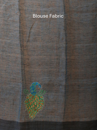 Indigo Blue and Magenta Half and Half Linen Saree with Hand-Embroidery