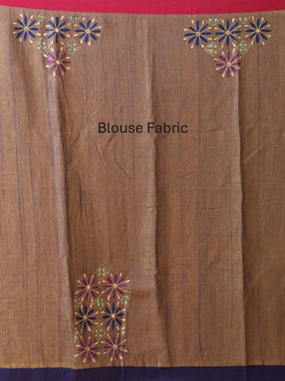 Greenish Grey Handcrafted Linen Saree with Kantha Embroidery