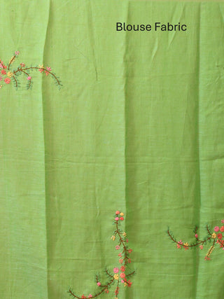Aqua Blue Linen Saree with Hand Parsi Embroidery