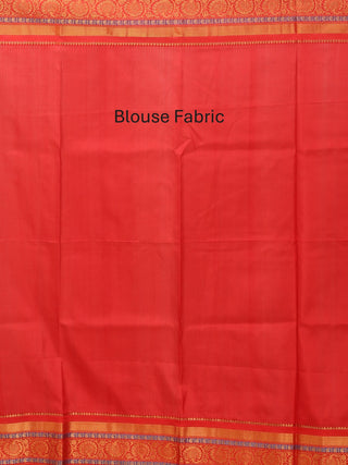Parrot Green Pure Silk Gadwal Saree With Vermillion Red Border
