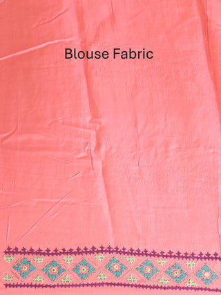 Pink And Mauve Georgette Saree With Gujarati Hand Embroidery