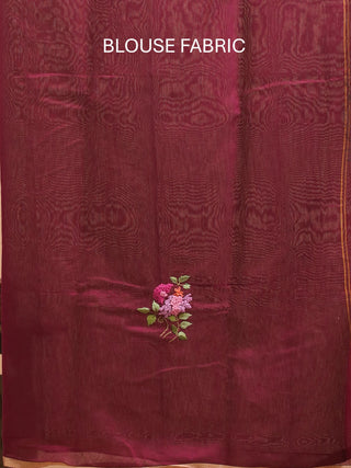 Wine Colour Bengal Cotton Silk Saree with Hand Embroidery