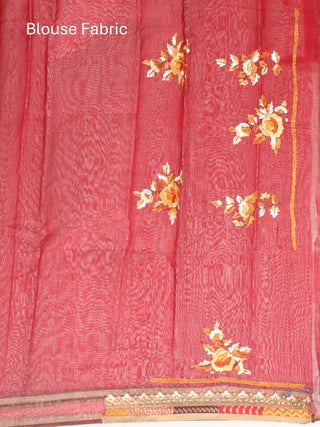 Deep Red Chanderi Silk Saree With Hand Parsi Embroidery