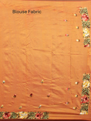 Burnt Orange Kancheepuram Silk Cotton Saree With Hand Parsi Work