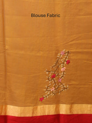 Magenta Handcrafted Chanderi Silk Saree With Parsi Embroidery