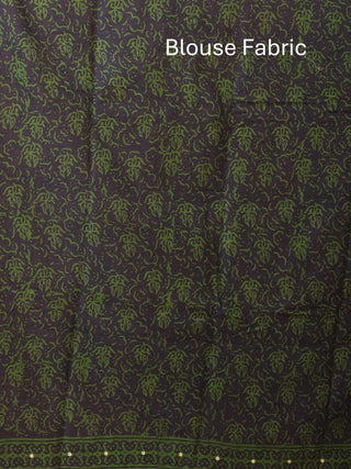 Indigo Blue Pure Jaipur Mul Cotton Saree With Bagru Discharge Print, Highlighted With Mirrors