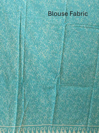 Cyan Blue Pure Jaipur Mul Cotton Saree With Dabu Print