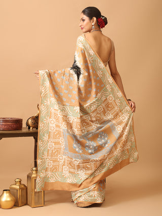 Black And Fawn Colour Pure Jaipur Mul Cotton Saree With Dabu Print