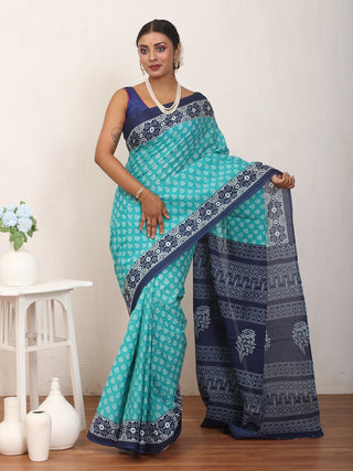 Sky Blue Pure Jaipur Mul Cotton Saree