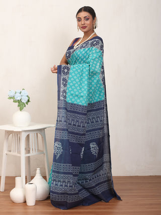 Sky Blue Pure Jaipur Mul Cotton Saree