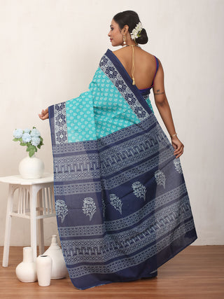 Sky Blue Pure Jaipur Mul Cotton Saree