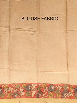 Peach Colour Pure Bangalore Silk Srikalahasti Pen Kalamkari Saree
