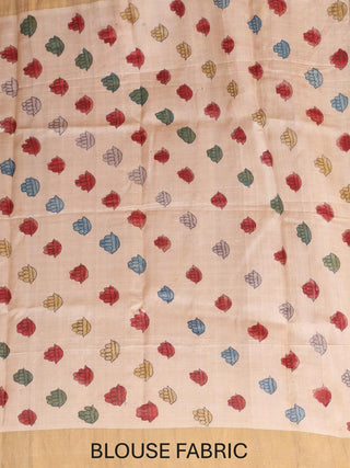 Beige Colour Pure Tussar Silk Srikalahasti Pen Kalamkari Saree