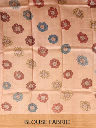 Brick Red And Black Pure Zari Tussar Silk Srikalahasti Pen Kalamkari Saree