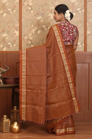 Earth Brown Kanchipuram Pure Cotton Saree