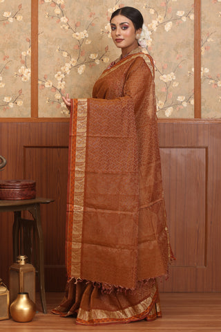 Earth Brown Kanchipuram Pure Cotton Saree