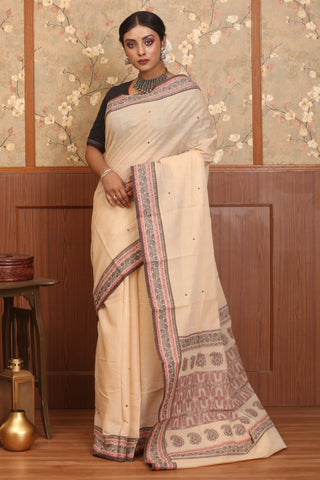 Beige Kanchipuram Pure Cotton Handloom Saree
