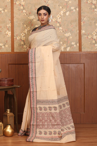 Beige Kanchipuram Pure Cotton Handloom Saree