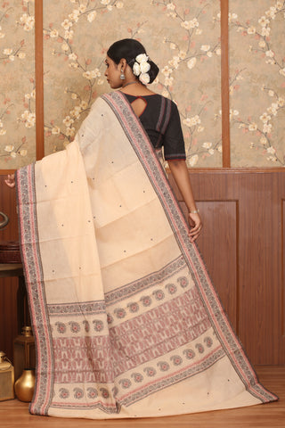 Beige Kanchipuram Pure Cotton Handloom Saree