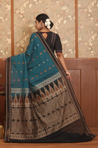 Blue-Black Kanchipuram Pure Cotton Saree