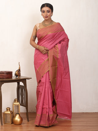 Rose Pink Kanjivaram Cotton Silk Saree