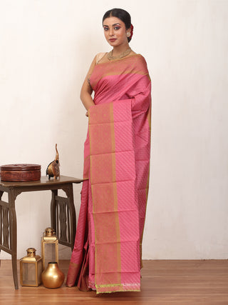 Rose Pink Kanjivaram Cotton Silk Saree