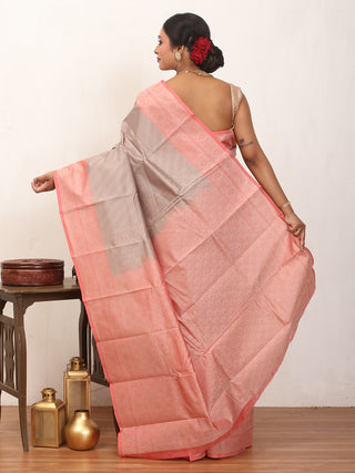 Grey and English Rose Pink Kanjivaram Cotton Silk Saree