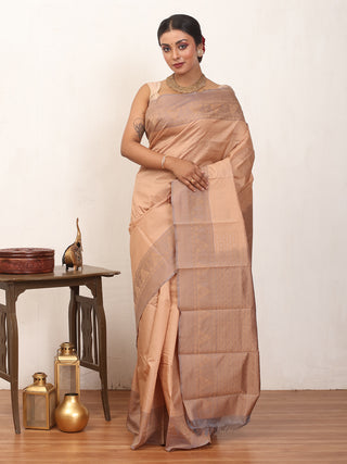 Beige and Grey Kanjivaram Cotton Silk Saree