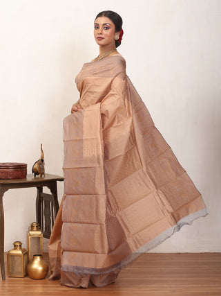 Beige and Grey Kanjivaram Cotton Silk Saree